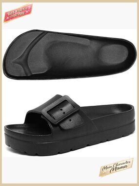 Adjustable Double Buckle Platform Slide Sandals with Arch Support for Women